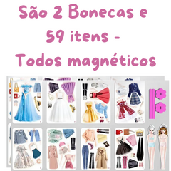 Guarda roupa magnético com 2 bonecas e 59 itens - Desenvolva a criatividade